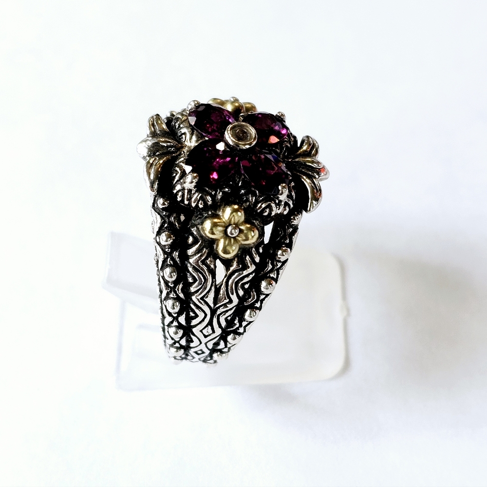 Barbara Bixby Rhodolite Garnet & White Sapphire Ring, Silver & 18k Gold Size 6! - Picture 10 of 11